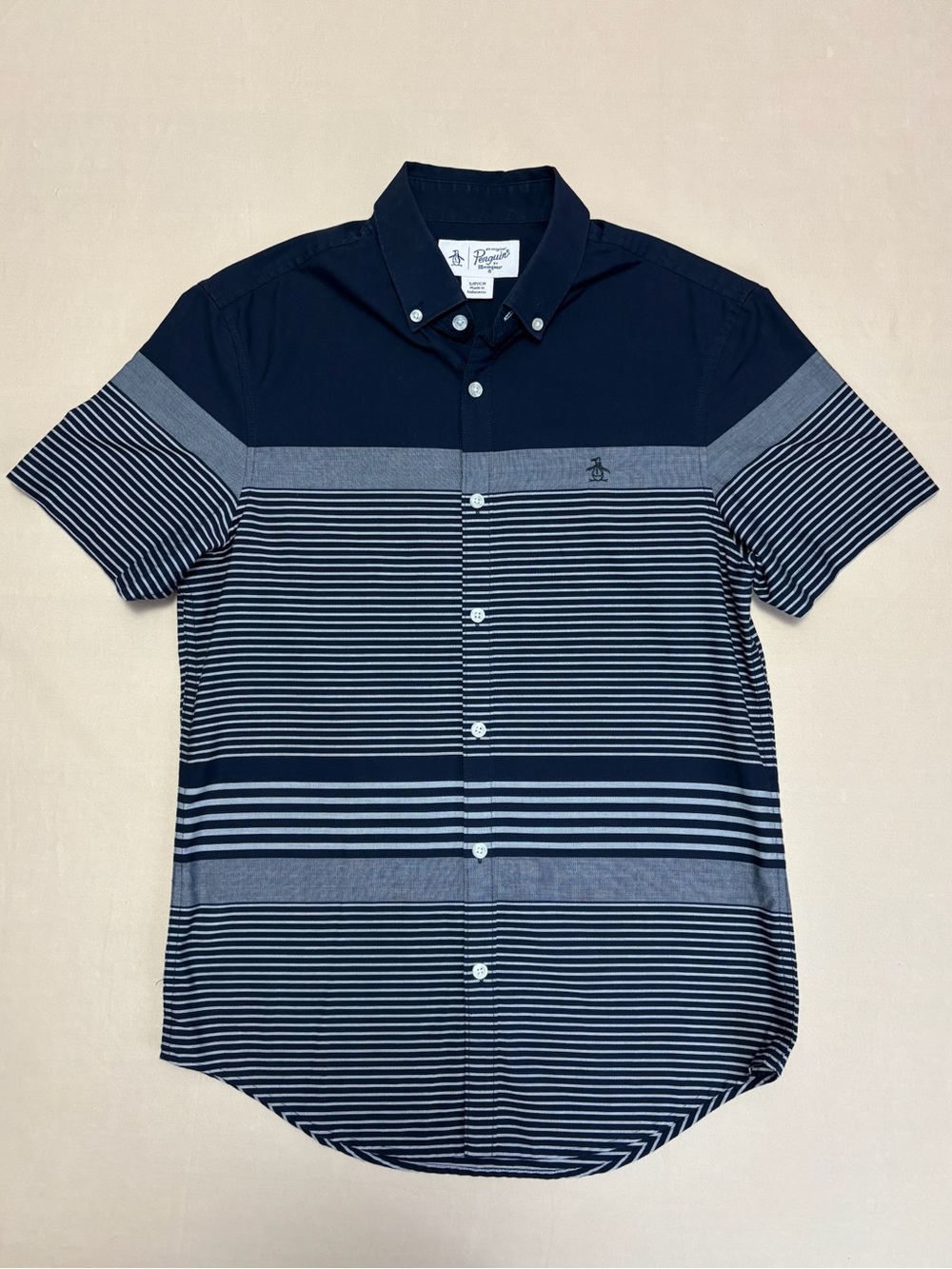 Original Penguin Navy & Gray Striped Short-Sleeve Button-Down Shirt Men's Small